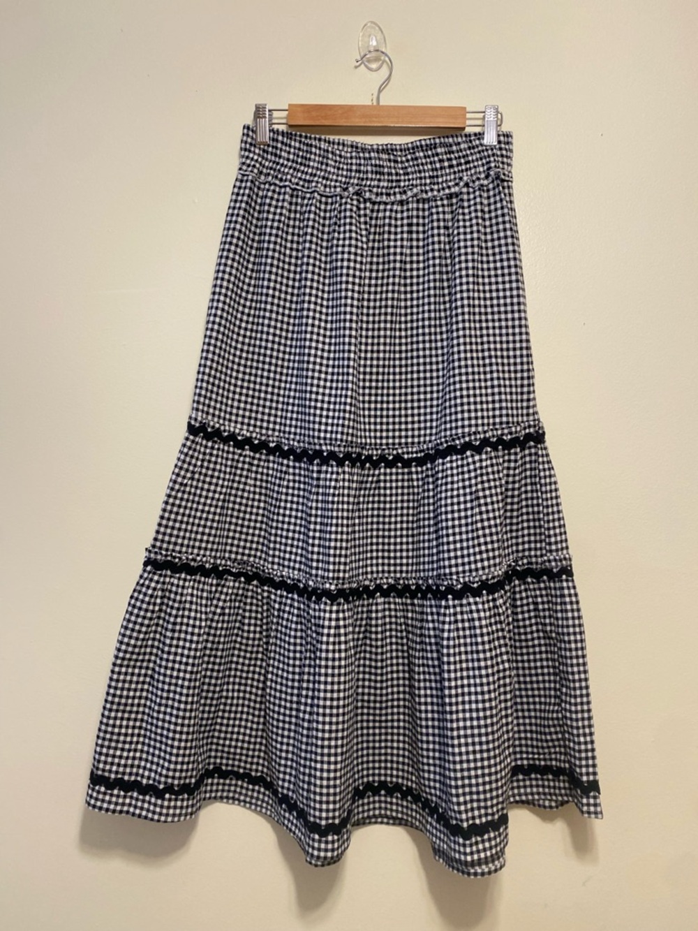 DEJA BLUE Set Black & White Gingham TOP & Tiered Maxi Skirt - Women. Size M - Picture 4 of 13